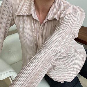 Pleated Button-Down Shirt NWT
